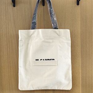 🆕Jil Sander⏹Natural Logo book tote White Canvas tote bag